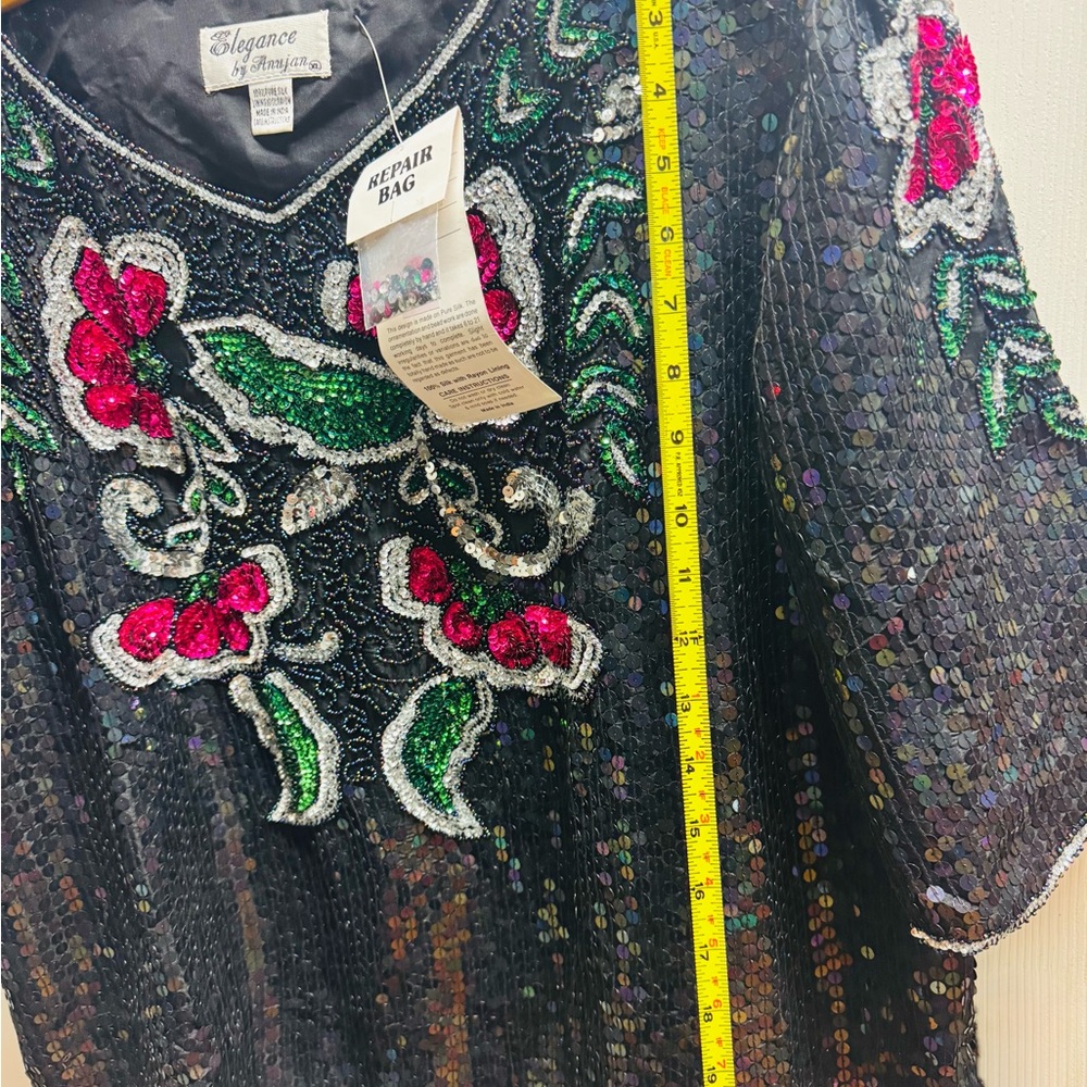 Elegance by Anjani Black Sequin Blouse with Floral Embroidery - Picture 5 of 10